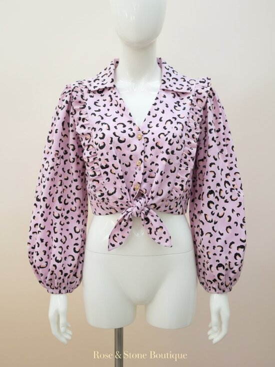Topshop Tops - Topshop Pink Leopard Print Balloon Sleeve Blouse US 10